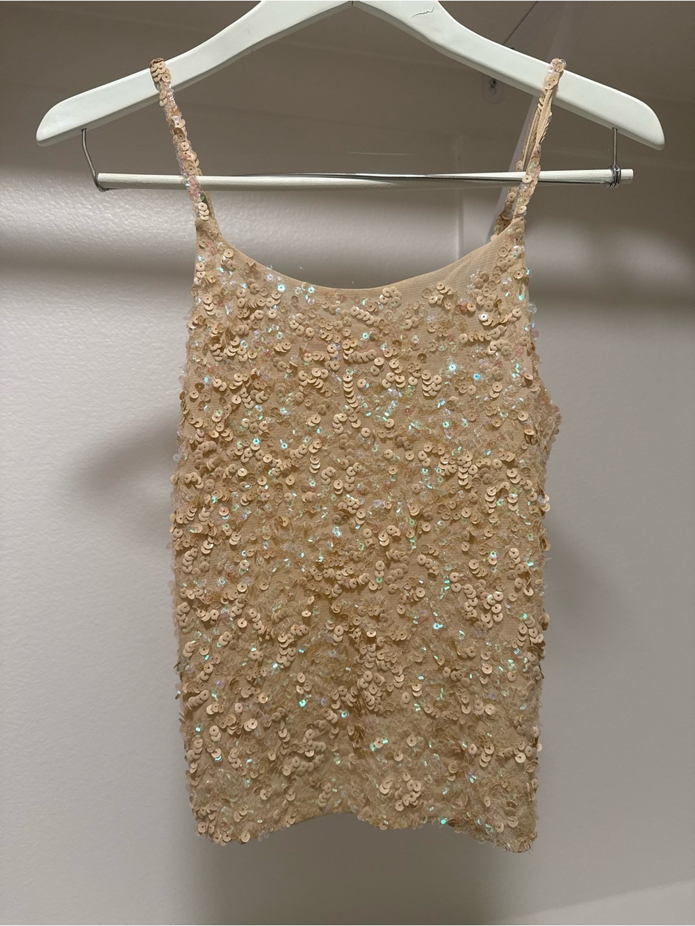 Sequin Tank Top Champagne Nude Glam Size L